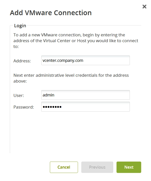 Connection address and credentials
