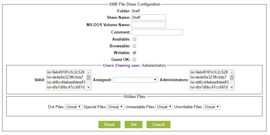 SMB file share configuration
