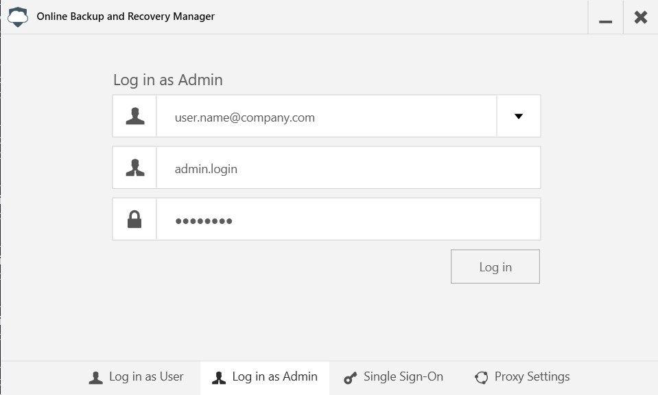 Admin account sign-in form