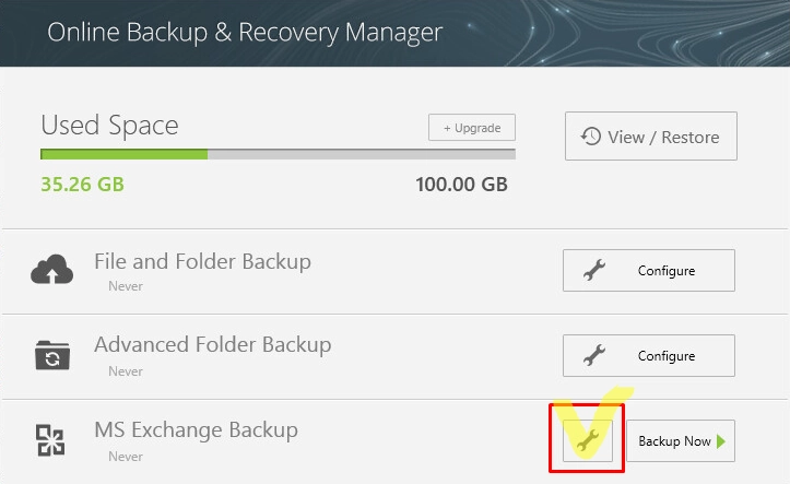 Exchange backup configuration