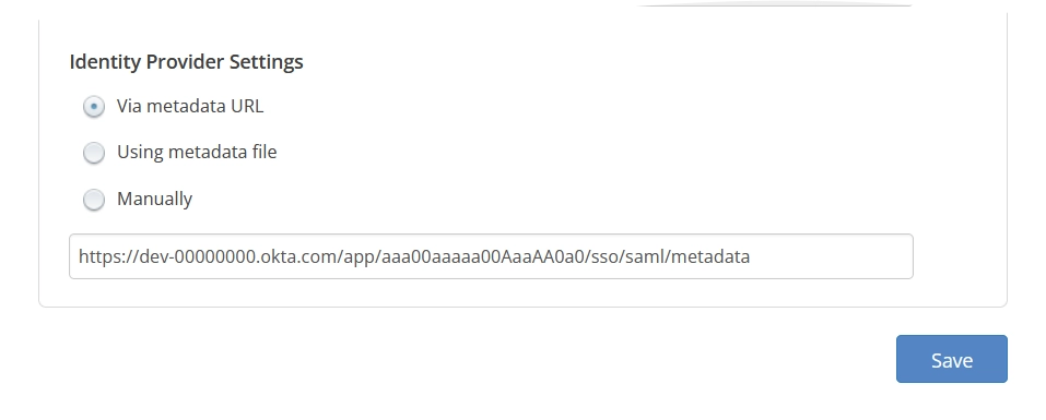 Enter metadata URL address