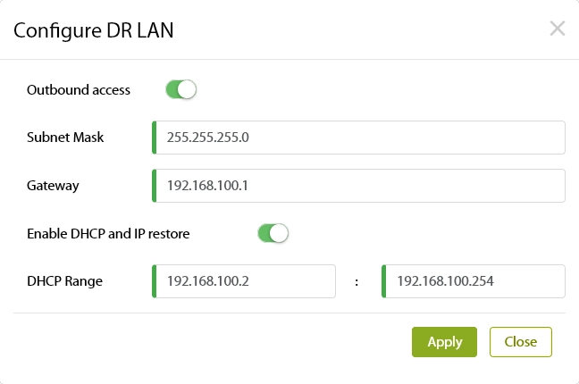 DR LAN settings