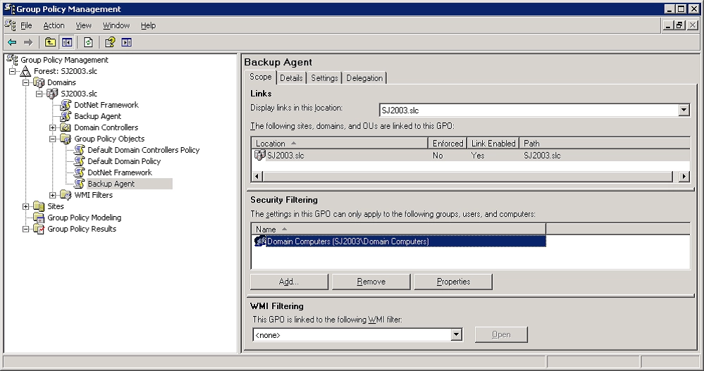 Backup agent in group policy management