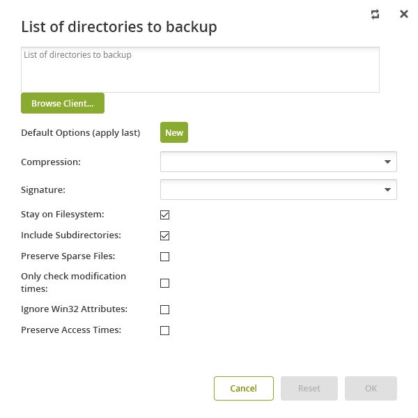 List of directories to backup