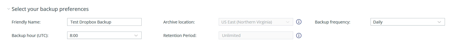 Backup task settings