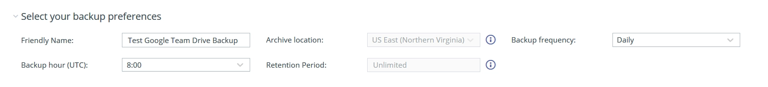 Backup task settings