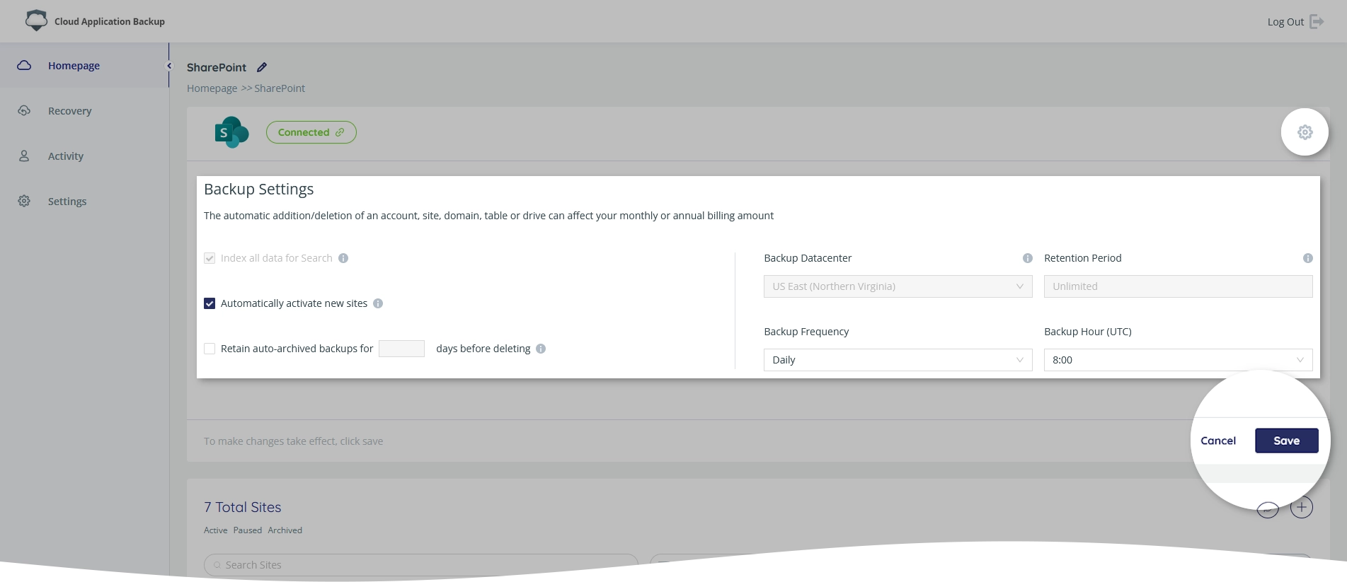 Backup task settings