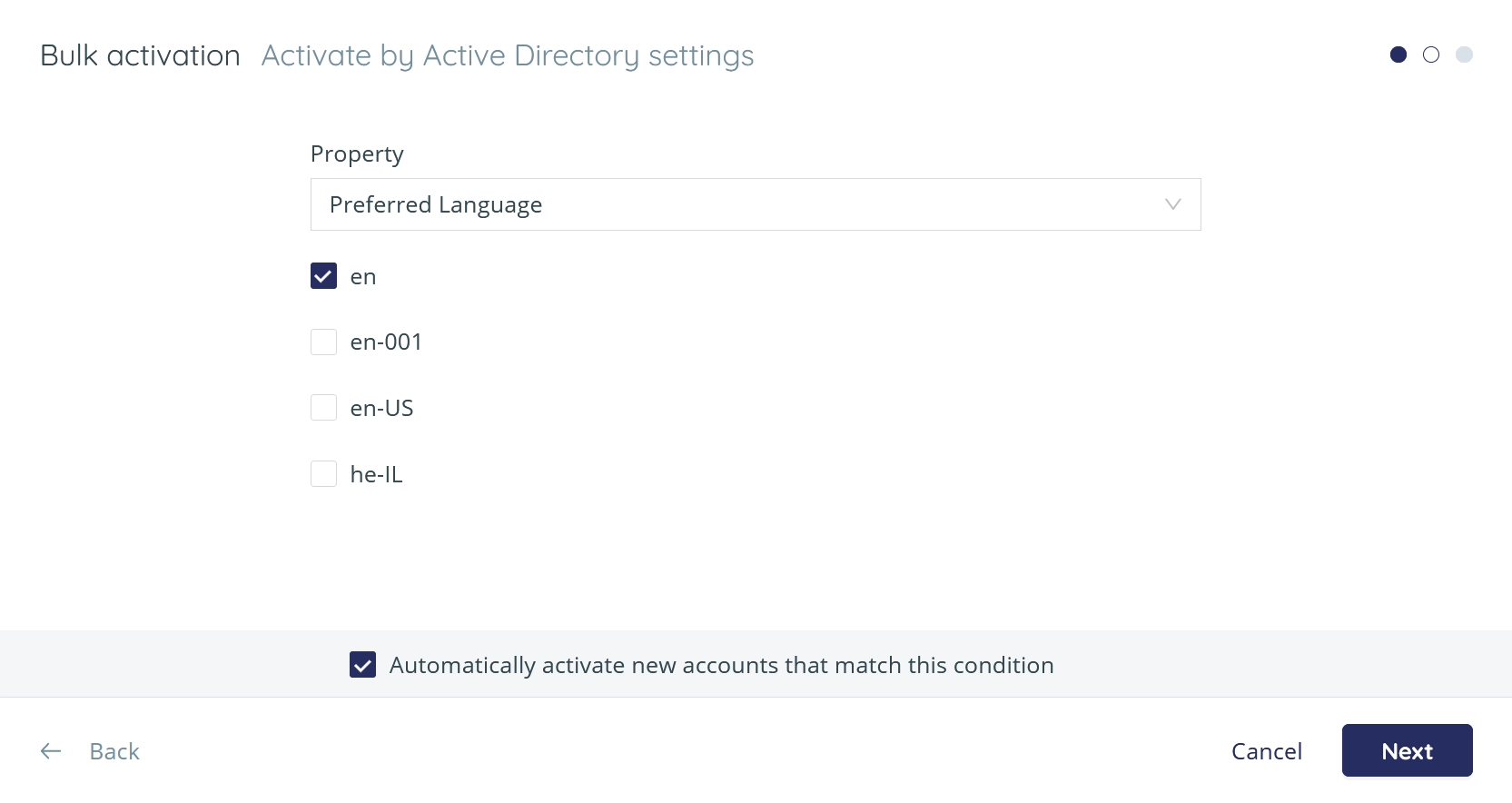 Activation conditions