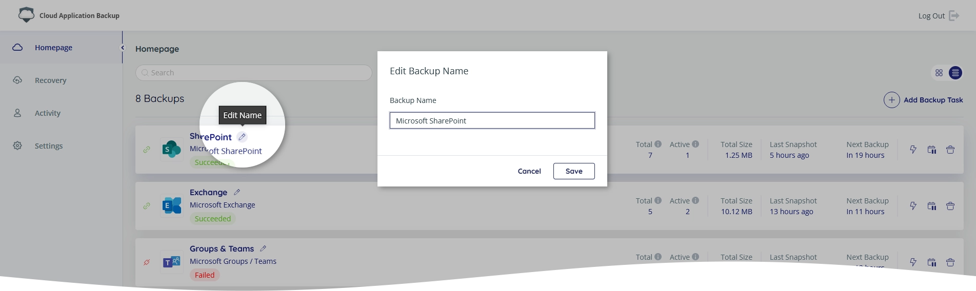 Change backup task name