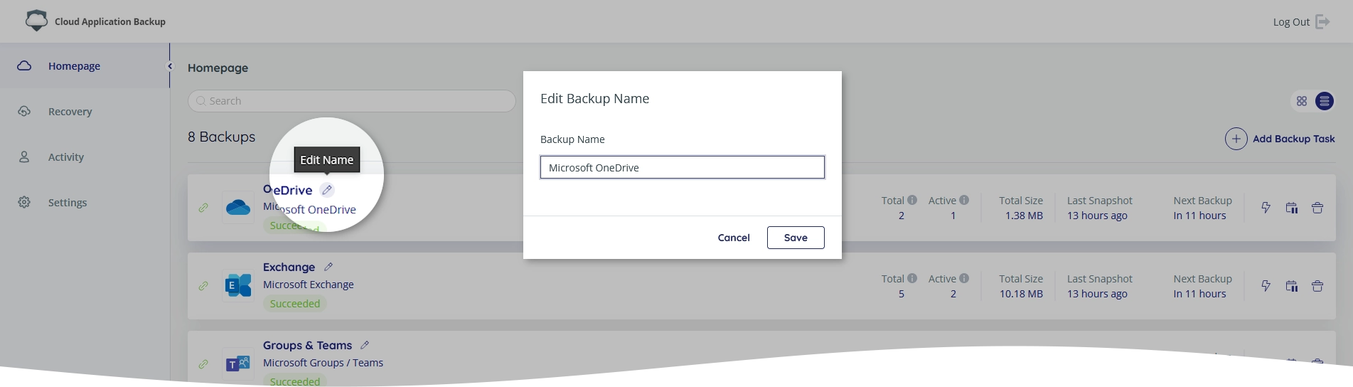 Change backup task name
