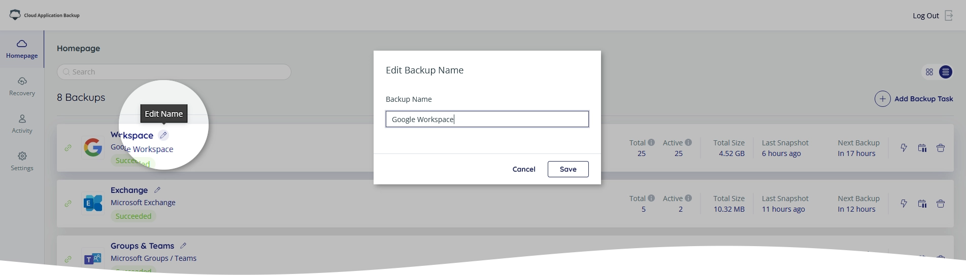 Change backup task name