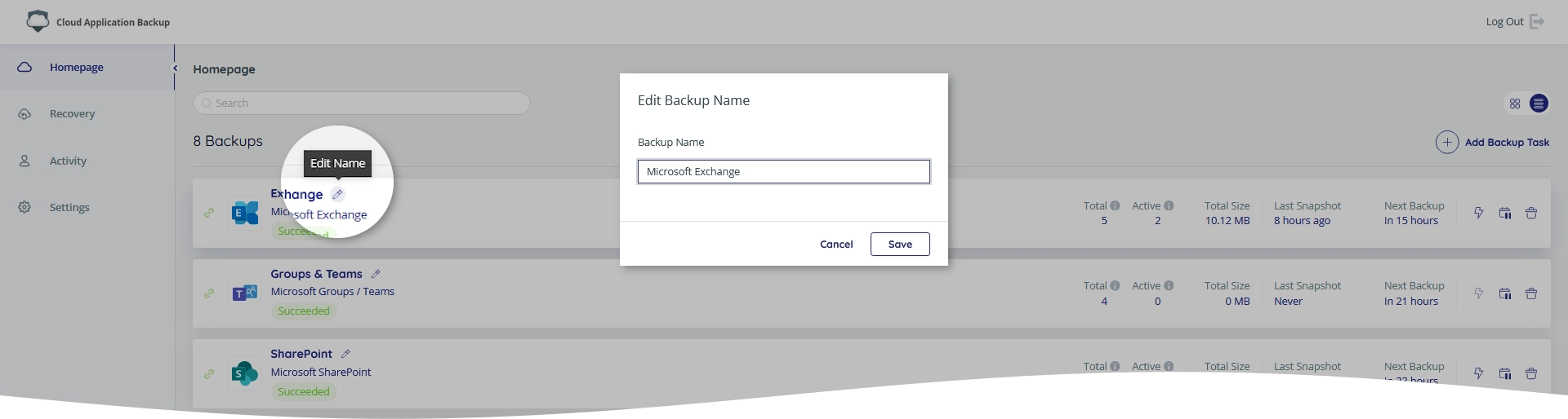 Change backup task name