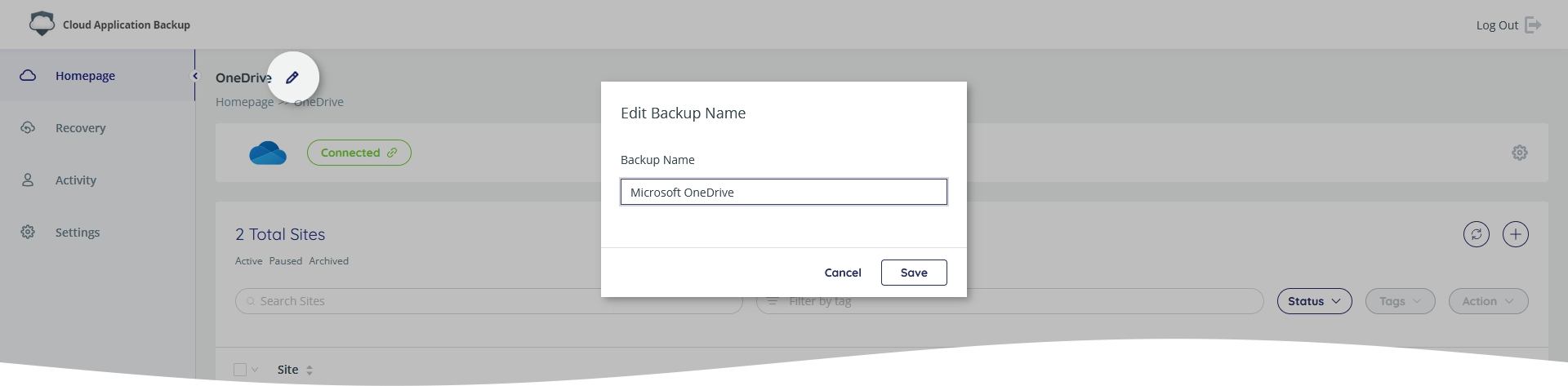 Change backup task name