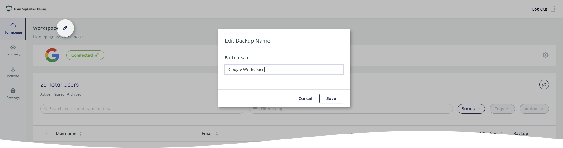 Change backup task name