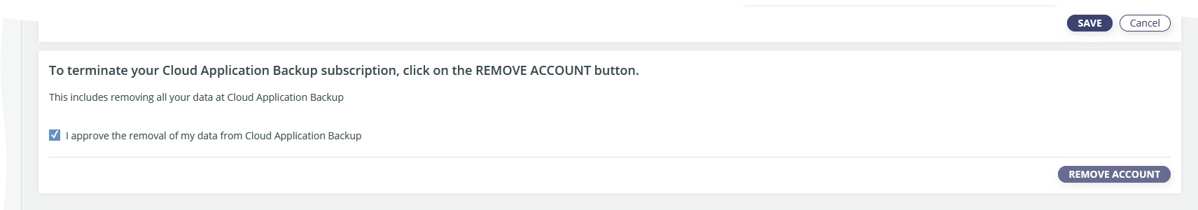 Disable Cloud Application Backup