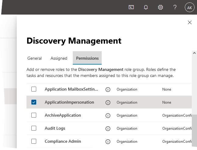 Permissions tab