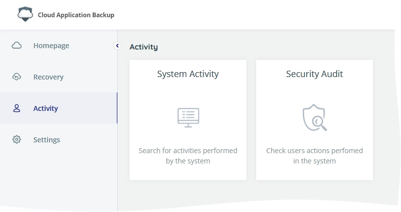 Cloud Application Backup activity monitoring