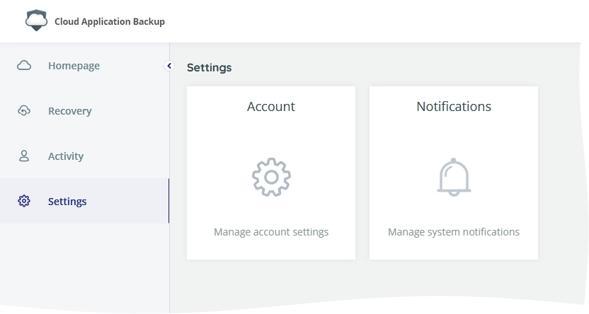 Cloud Application Backup settings