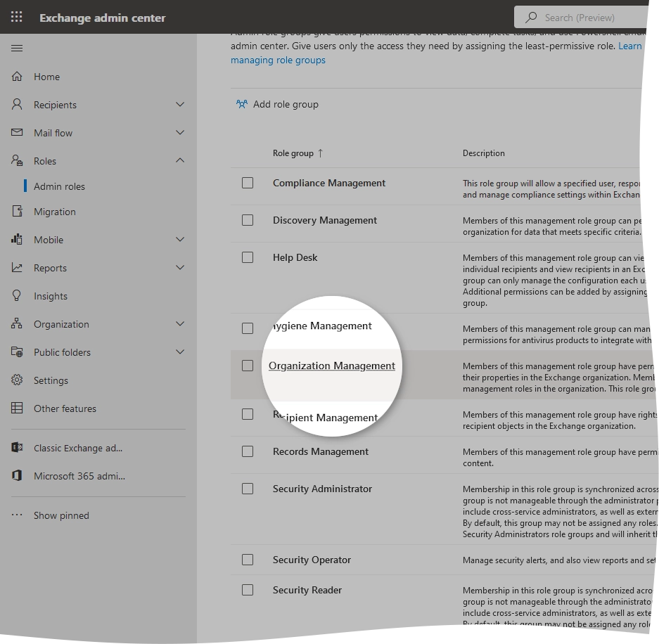 Organization Management list item