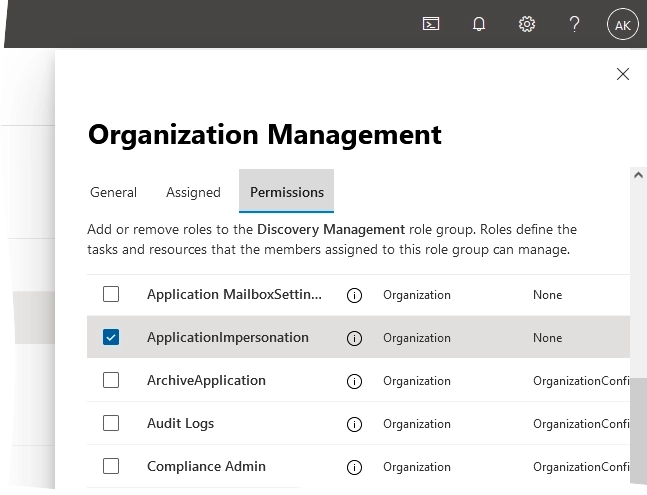 Permissions tab