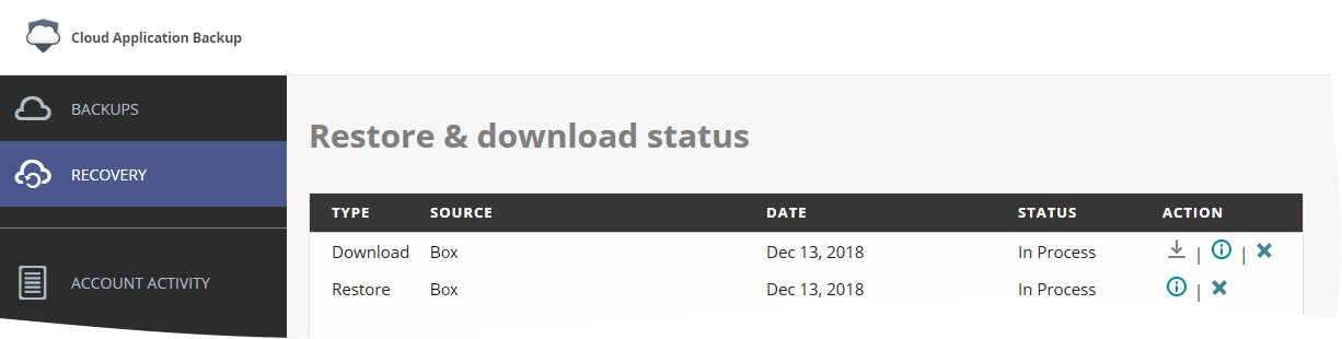 Restore and download status