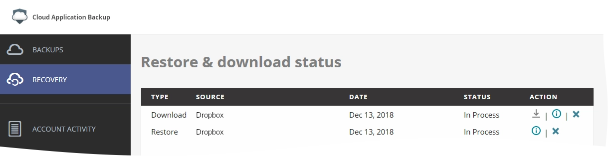 Restore and download status
