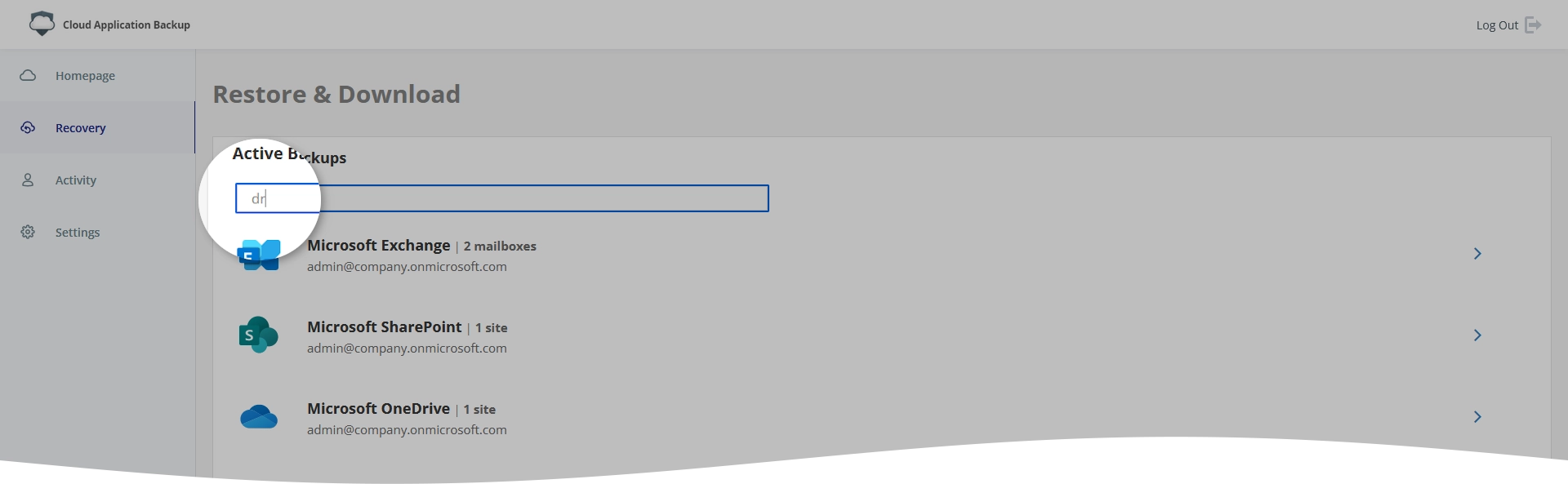 Search backups to restore