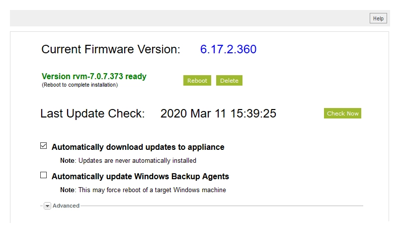Reboot appliance