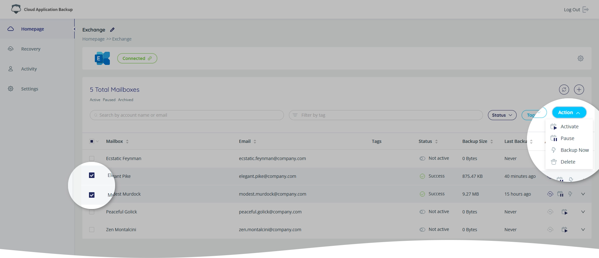 Batch account actions