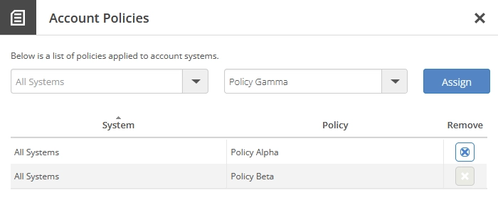 Account policies dialog