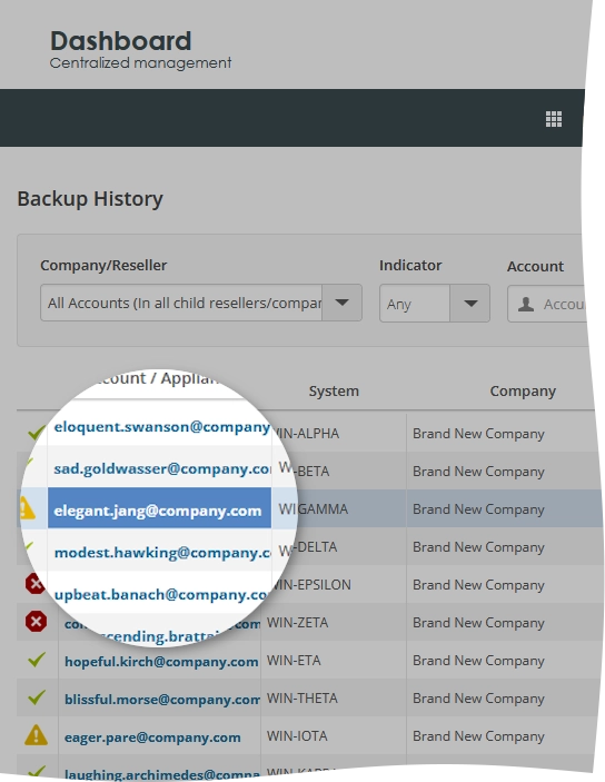 Select backup account