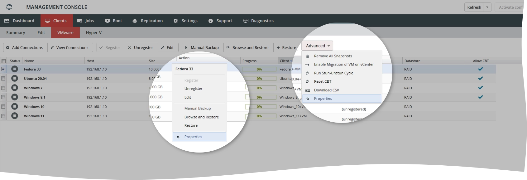 VM properties action