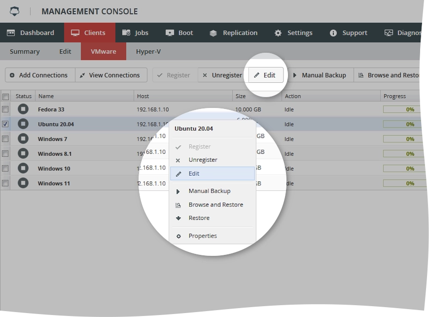 Edit client configuration