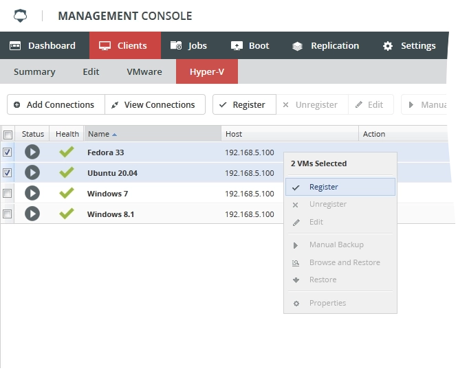 Register VM action