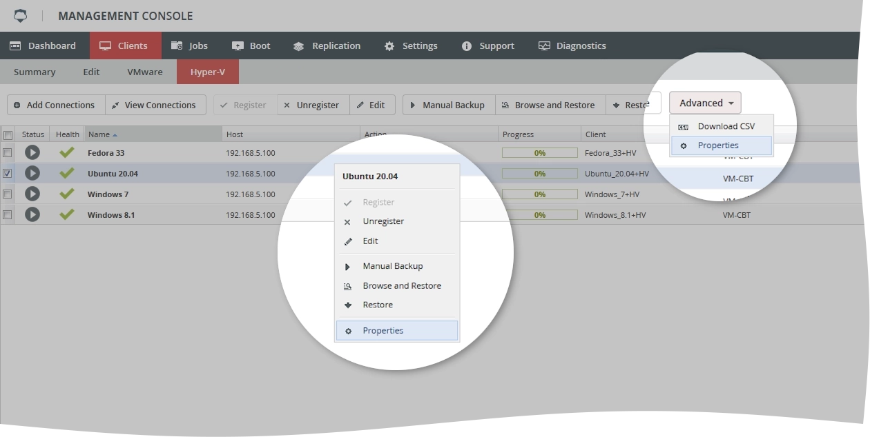 VM properties action