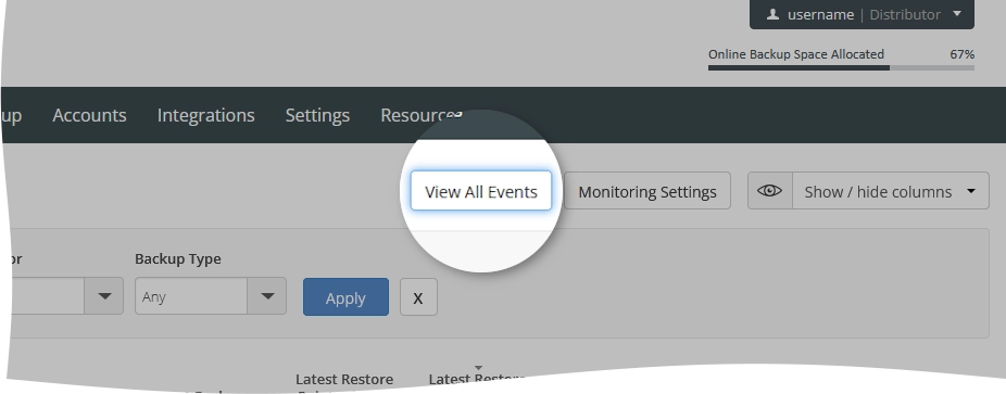 Backup history action