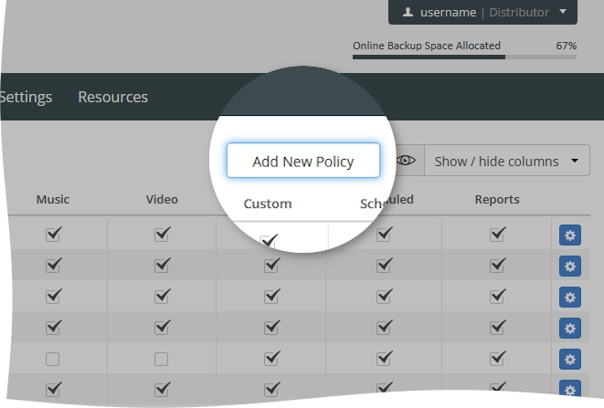 Create backup policy action