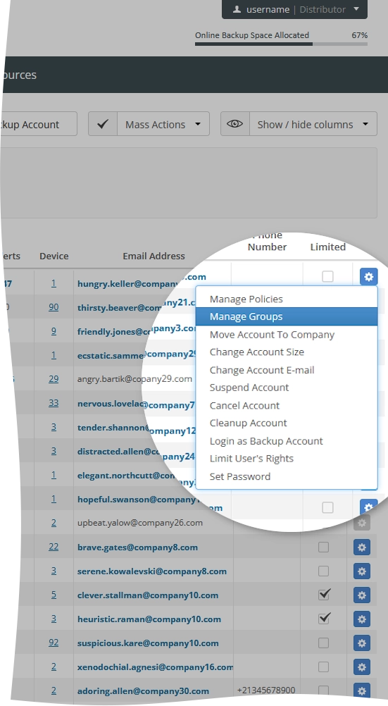 Manage groups action