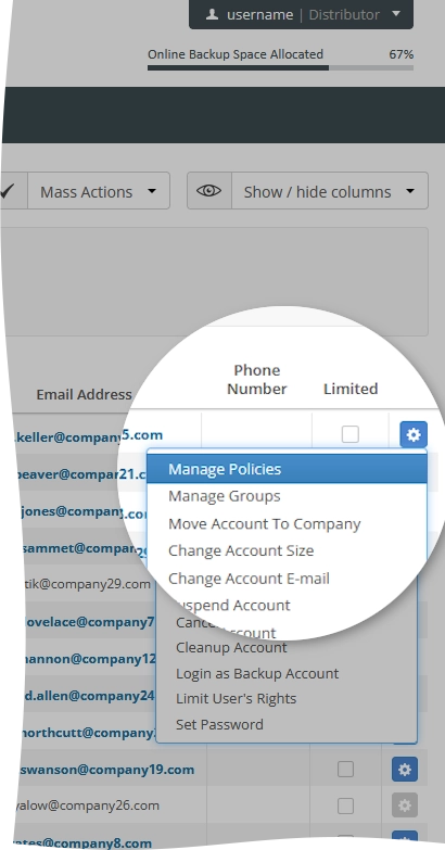 Manage policies action