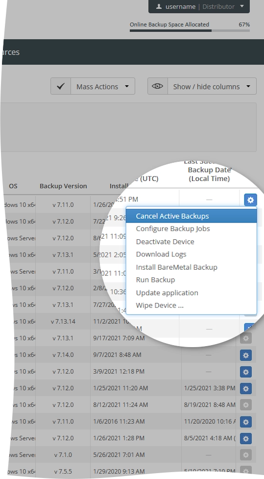 Stop backup action