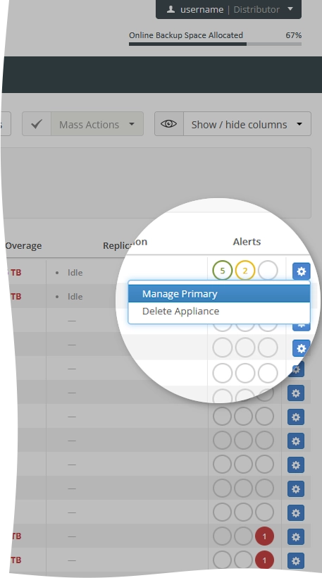 Manage primary appliance action