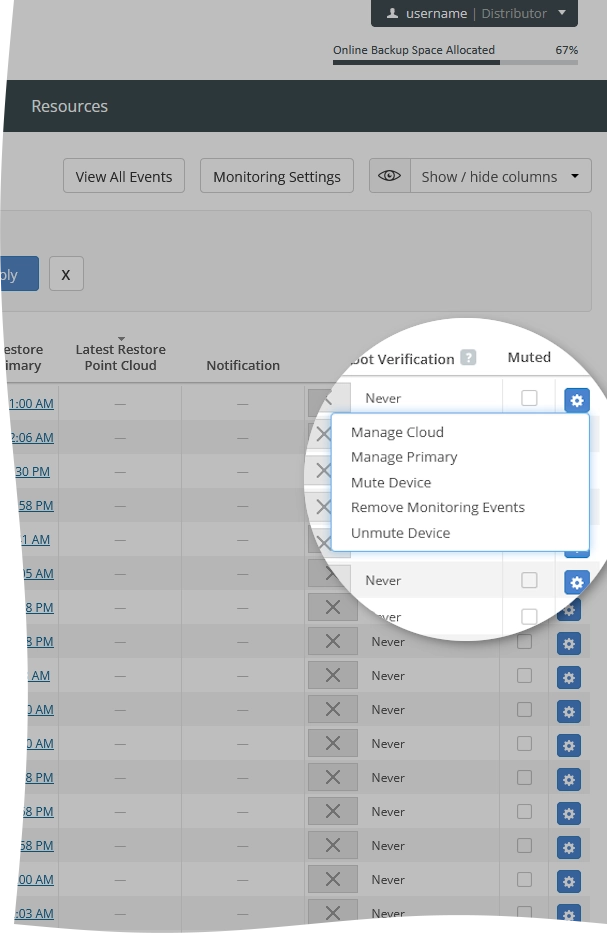 Backup history action
