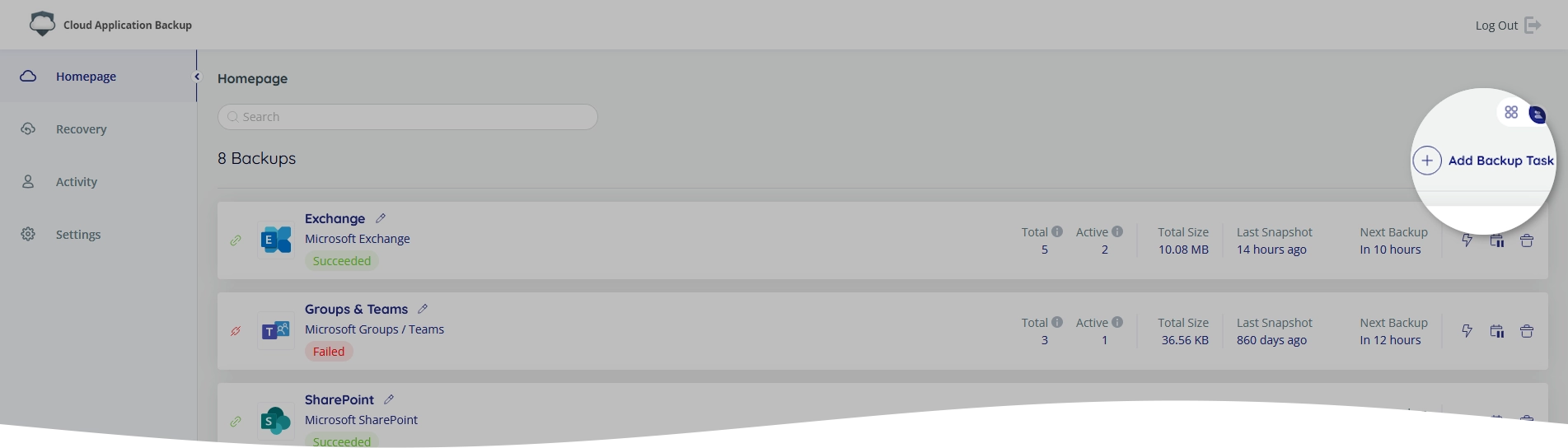 Backup task adding