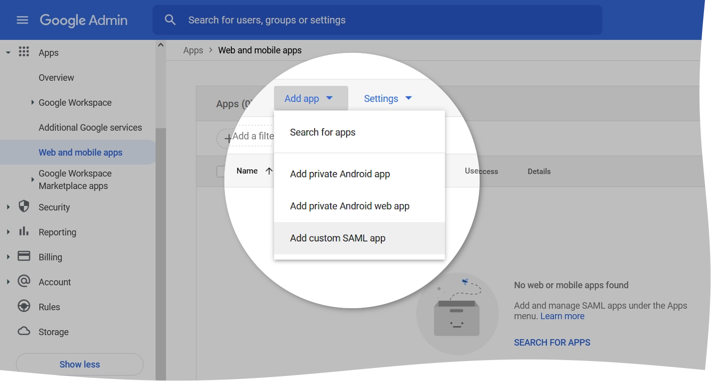 Add custom SAML app