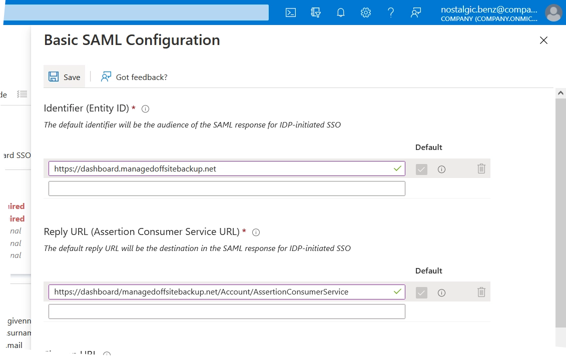 Basic SAML configuration
