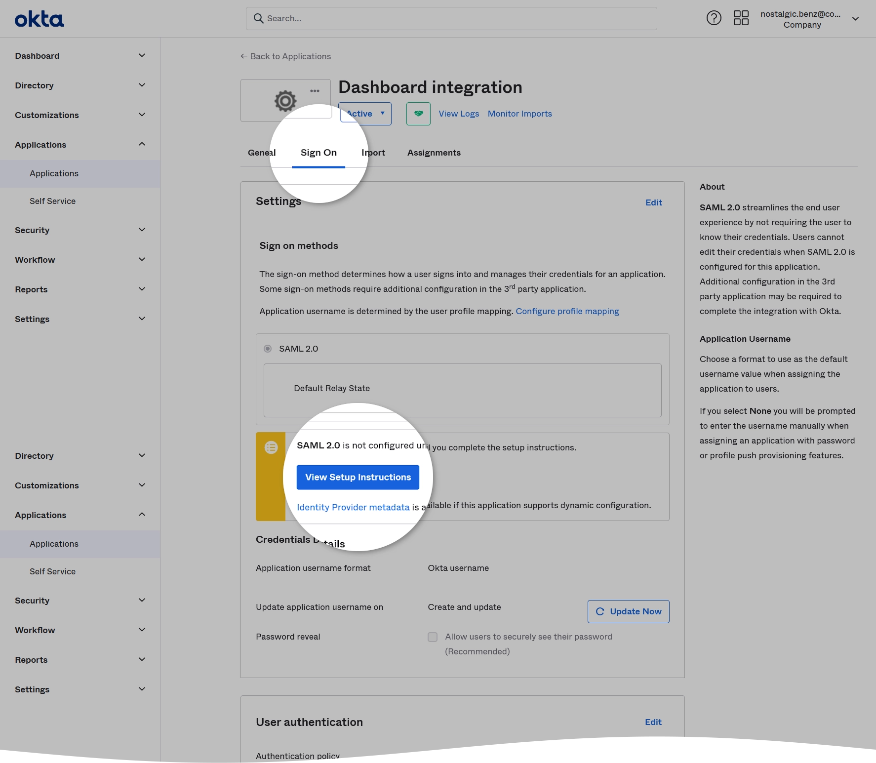 Link to data for manual SSO configuration