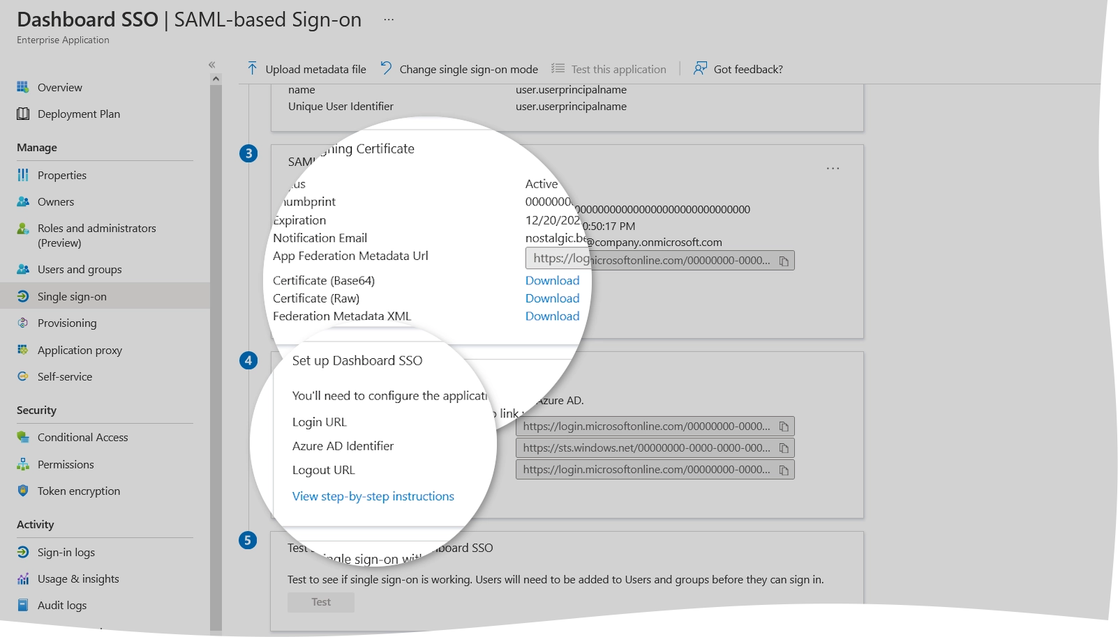 Metadata for manual SSO configuration