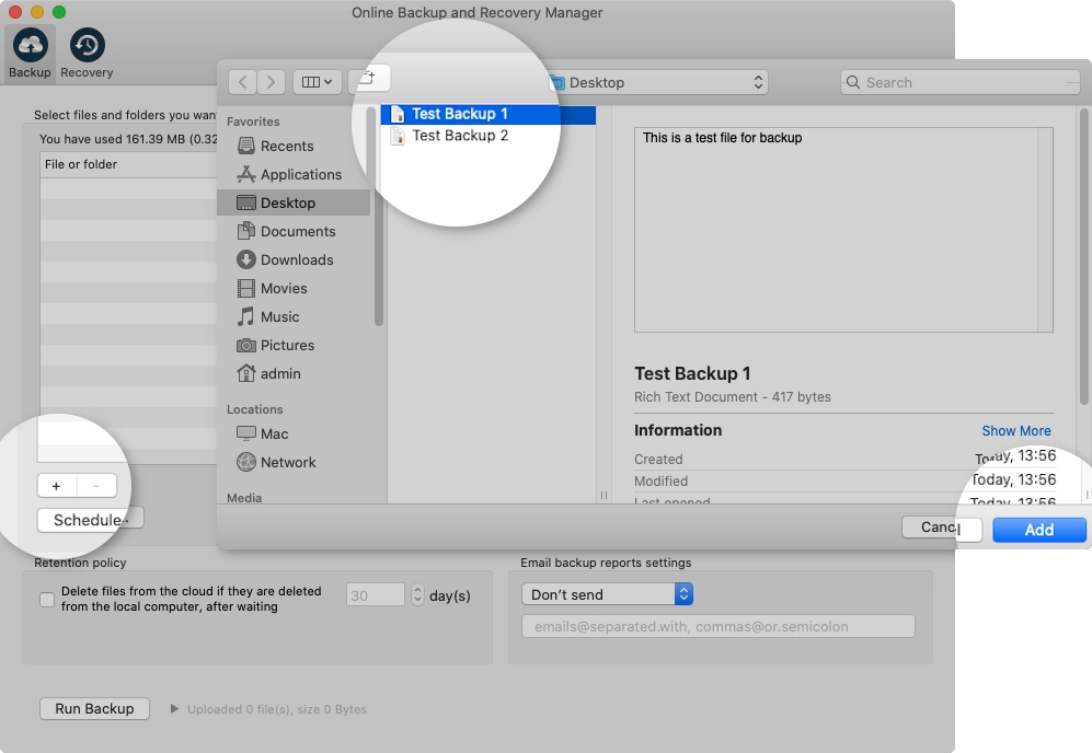 Add files to backup