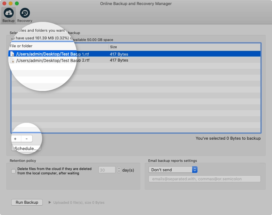 Remove files from backup