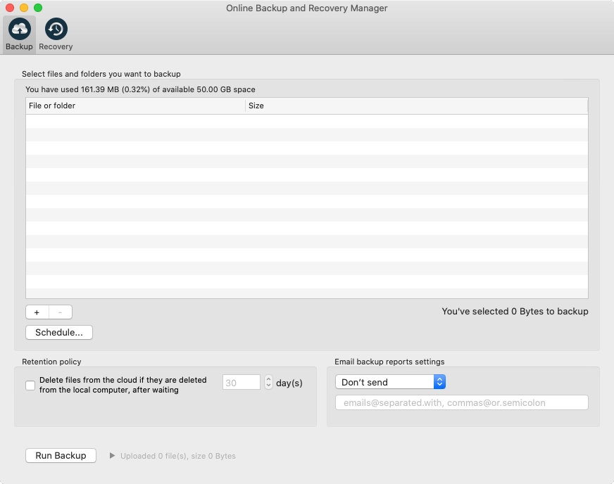 Backup tab